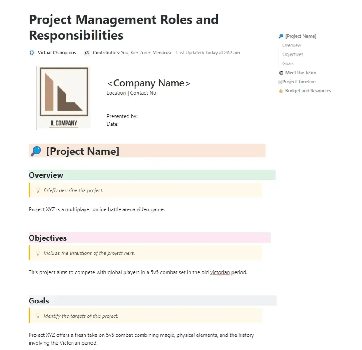 Die Vorlage „Projektmanagement-Rollen und -Verantwortlichkeiten” von ClickUp soll Ihnen dabei helfen, den richtigen Personen die richtigen Rollen und Verantwortlichkeiten zuzuweisen.