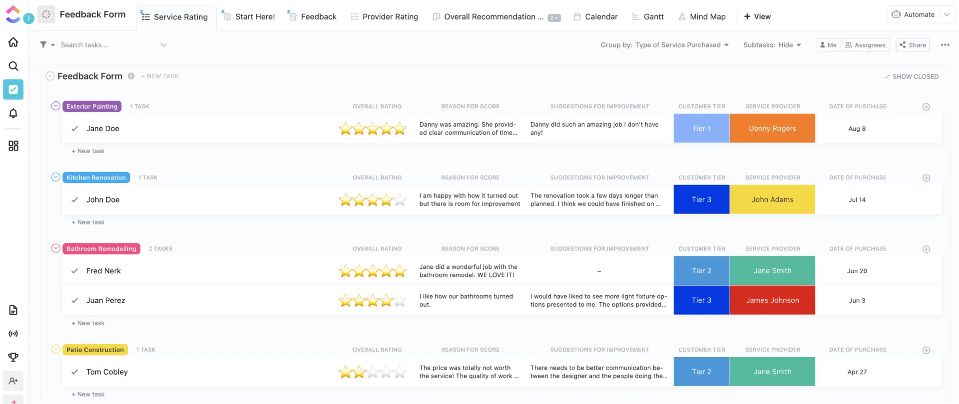 Modèle de formulaire de commentaires ClickUp