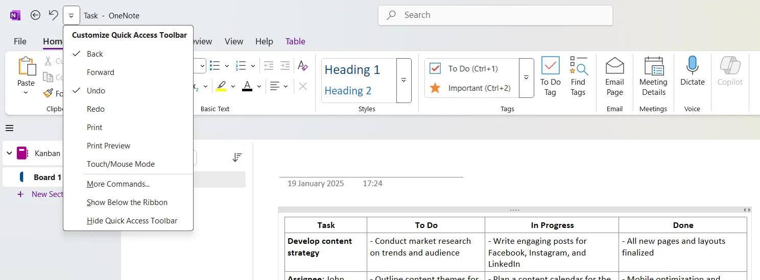 nouvelle page : Comment créer un tableau Kanban dans OneNote