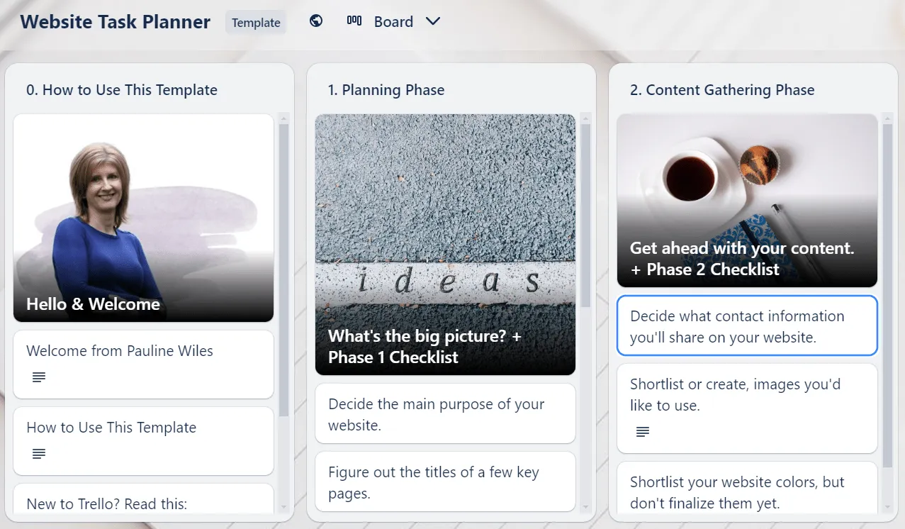 Modello di pianificatore delle attività del sito web di Trello