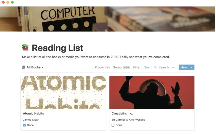 Template Daftar Buku: template daftar tugas Notion