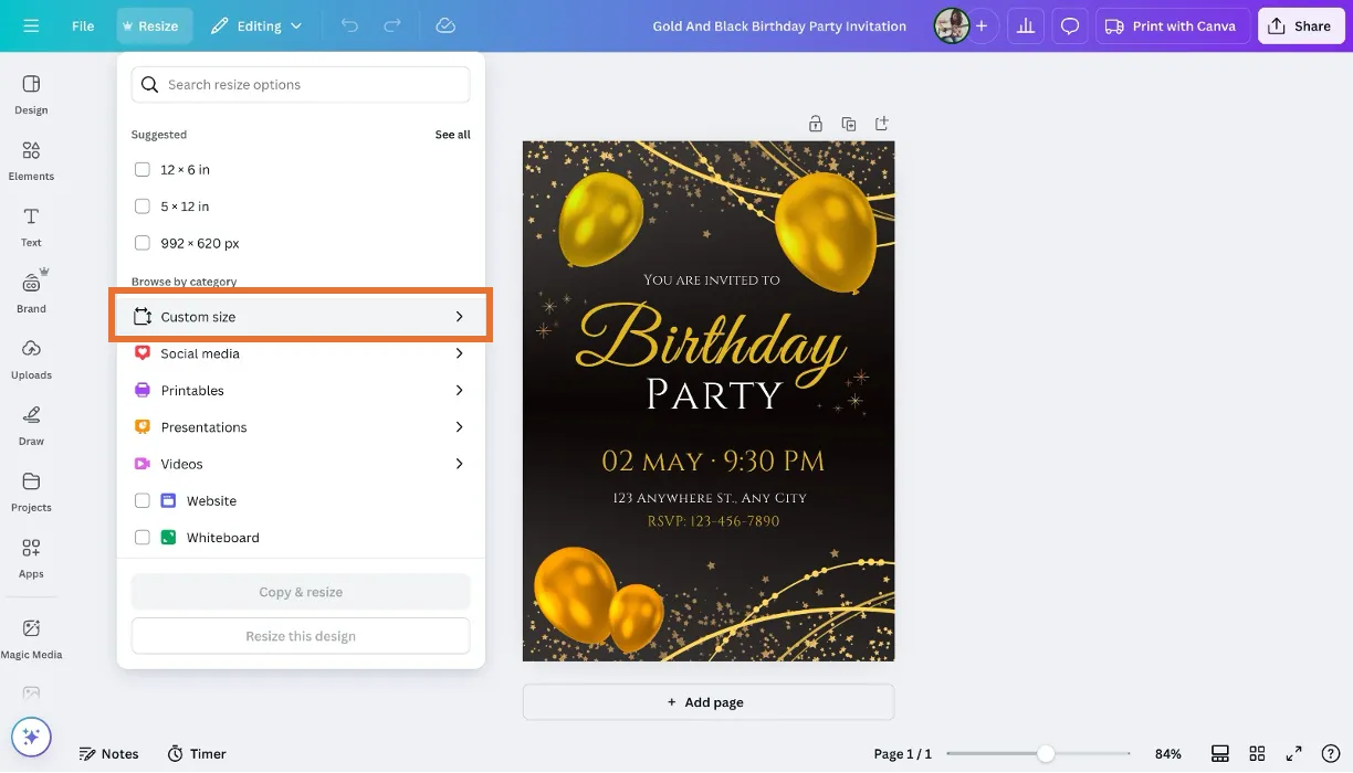 Taille personnalisée dans Canva : comment modifier l'orientation de la page dans Canva