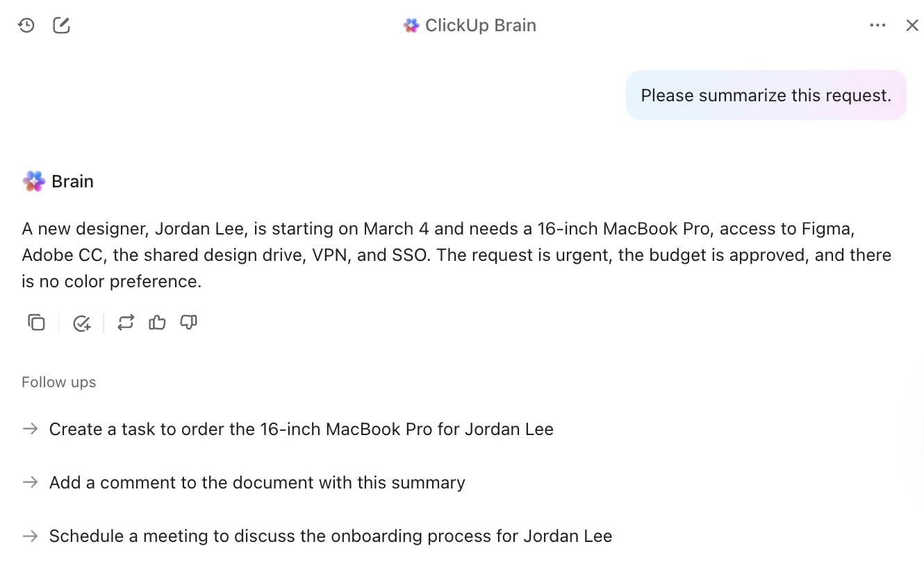 ClickUp Brain: แบบฟอร์ม ClickUp สำหรับคำขอภายใน