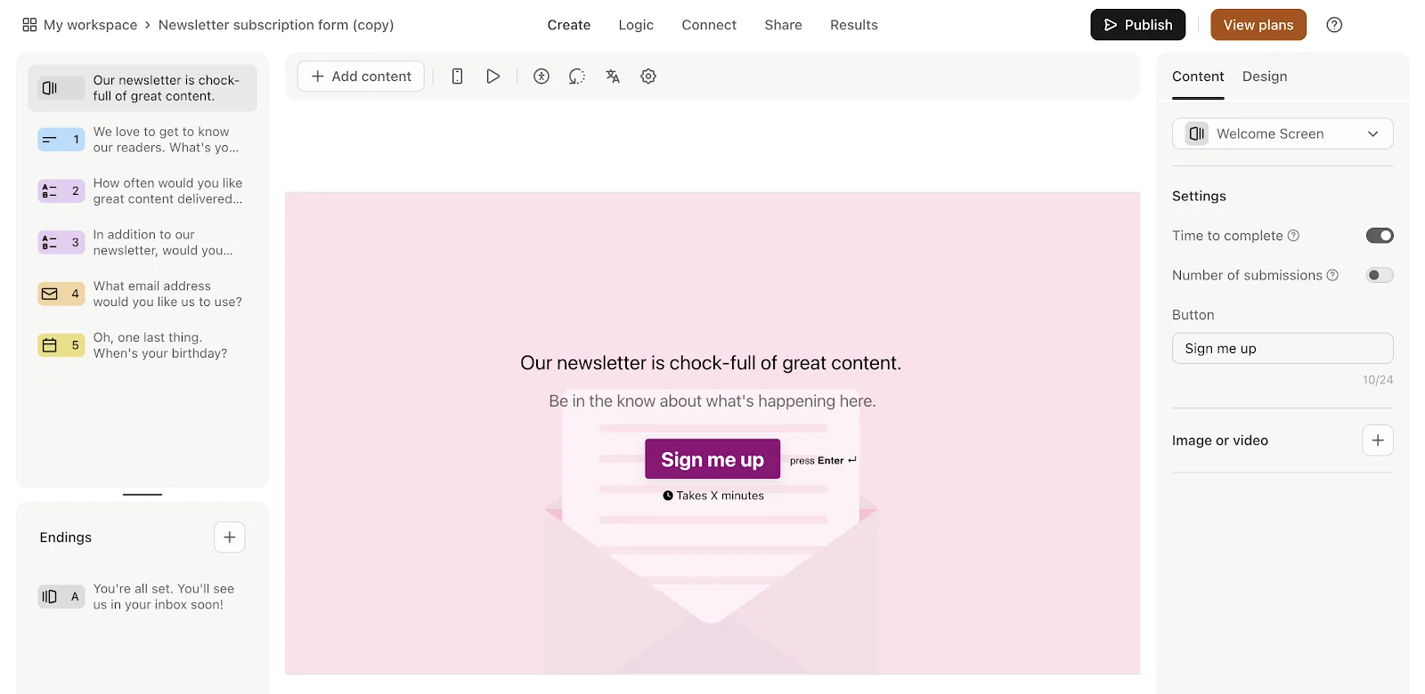 Modèles Typeform : modèle de formulaire d'abonnement à la newsletter