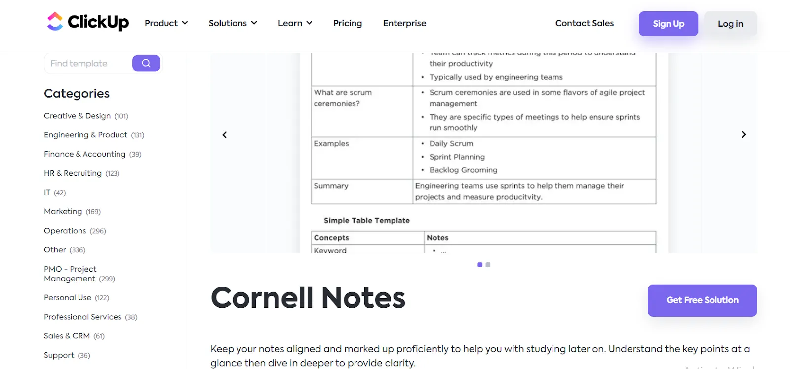 Organize melhor suas anotações com o modelo Cornell Notes do ClickUp.