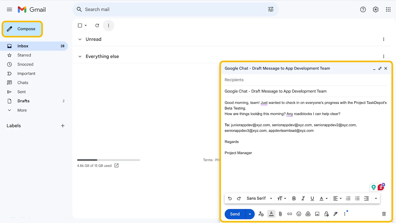 Tableau de bord Gmail Comment programmer des messages sur Google Chat