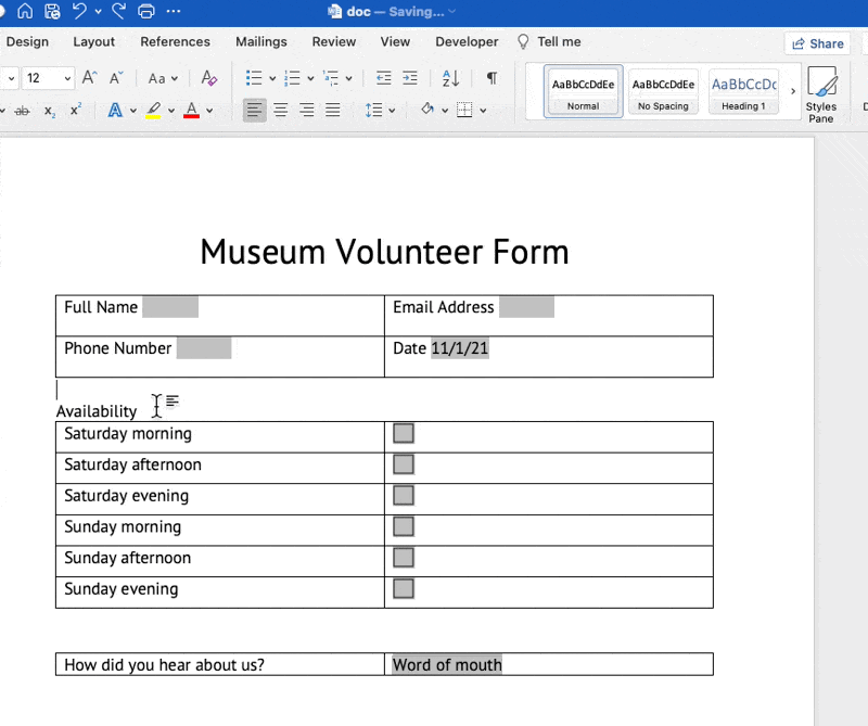 Personalizza l'allineamento del testo della tabella in Word