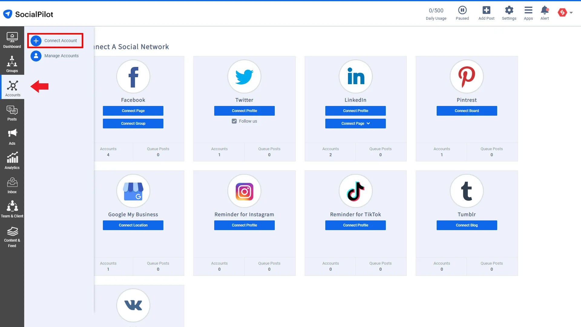 Dashboard SocialPilot