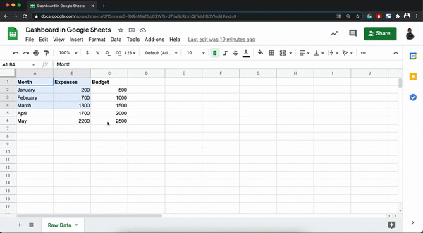 Diagramm in Google Tabellen erstellen