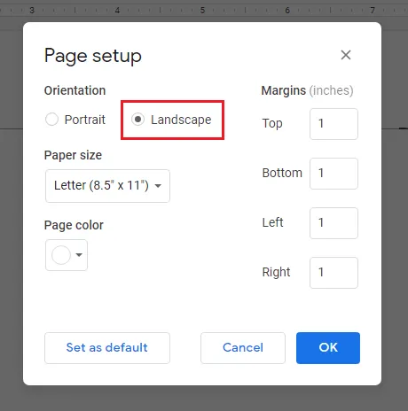 Configuração da página do Google Docs