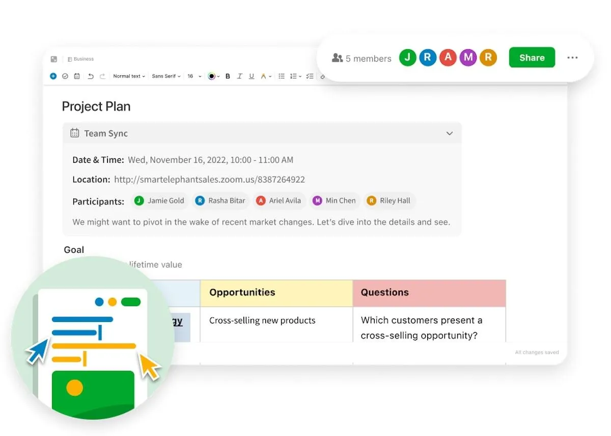 Tableau de bord Evernote Teams