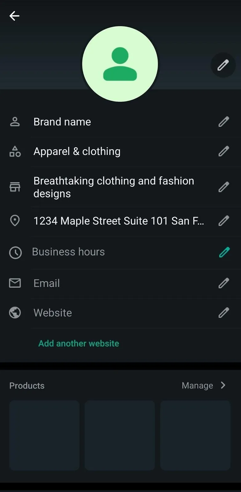 Perfil do WhatsApp Business