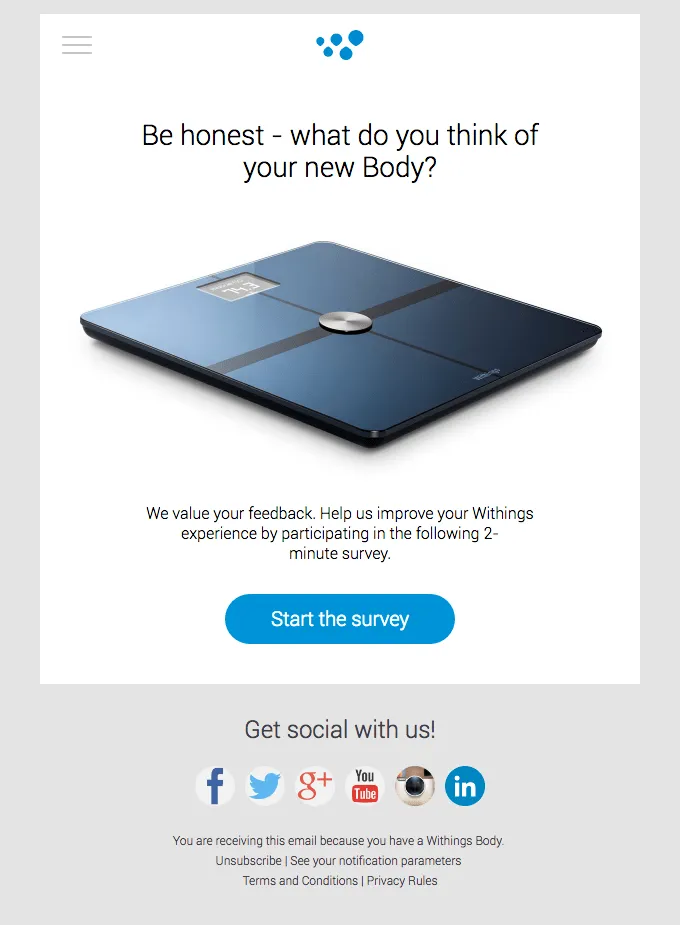 Ví dụ về email của Withings