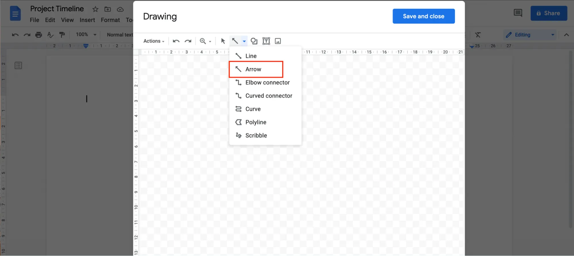 Google Docs criando uma linha do tempo