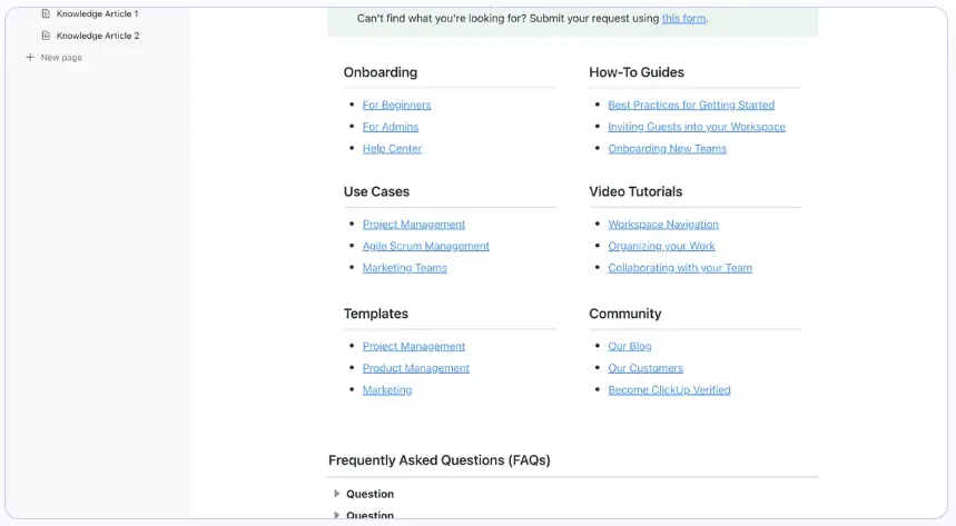 Crea e organizza una libreria digitale di informazioni con il modello Knowledge Base di ClickUp.