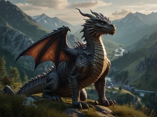Um dragão fotorrealista em montanhas medievais: Prompts da Leonardo AI