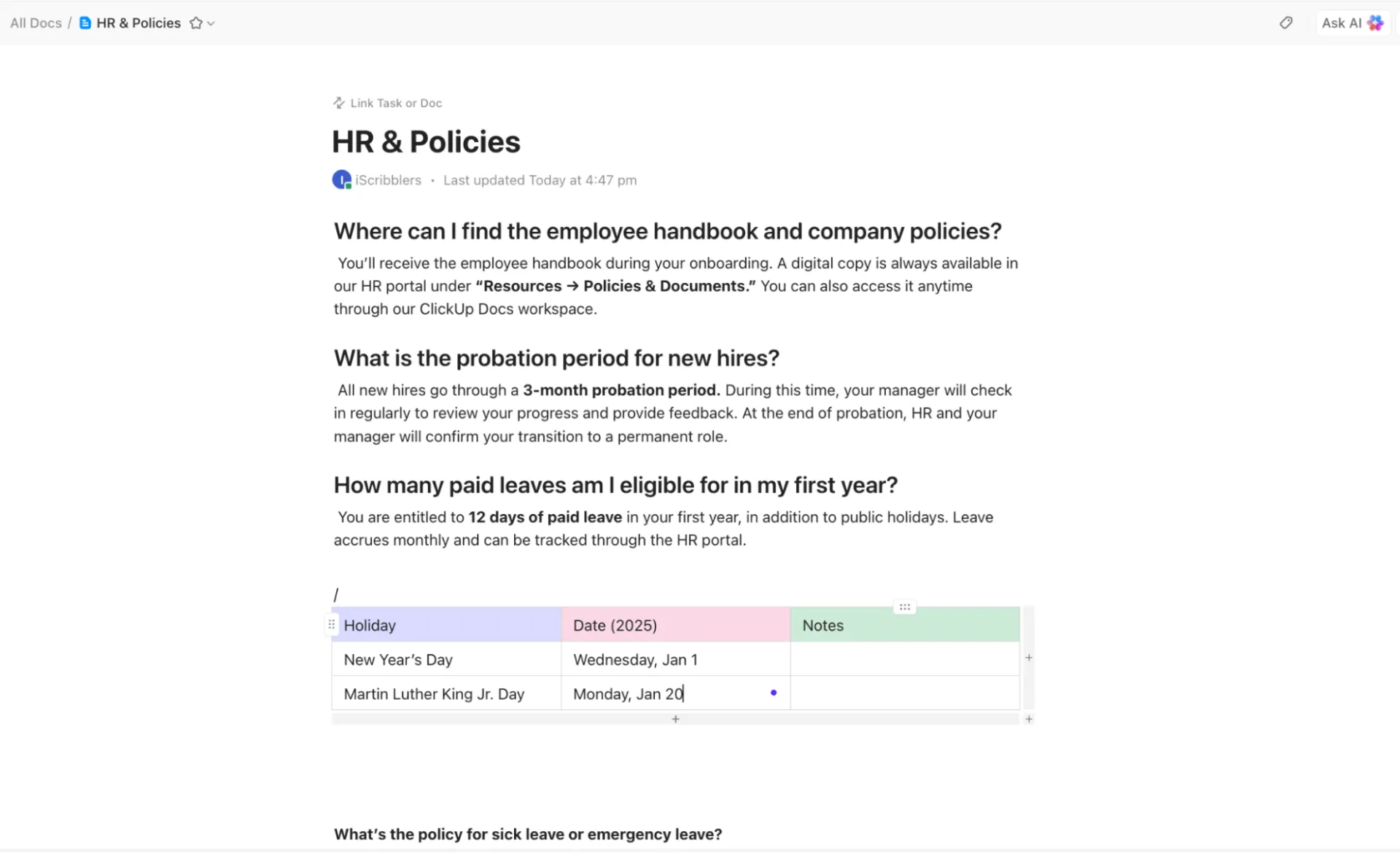 Créer des FAQ dans Docs
