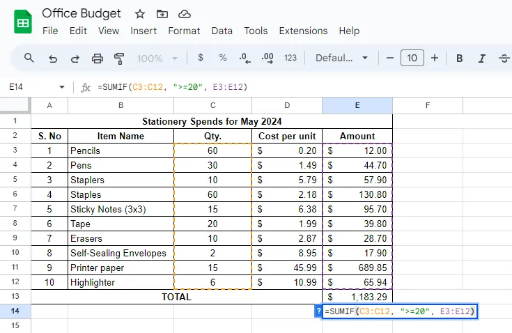 การรวมผลแบบมีเงื่อนไขใน Google Sheets