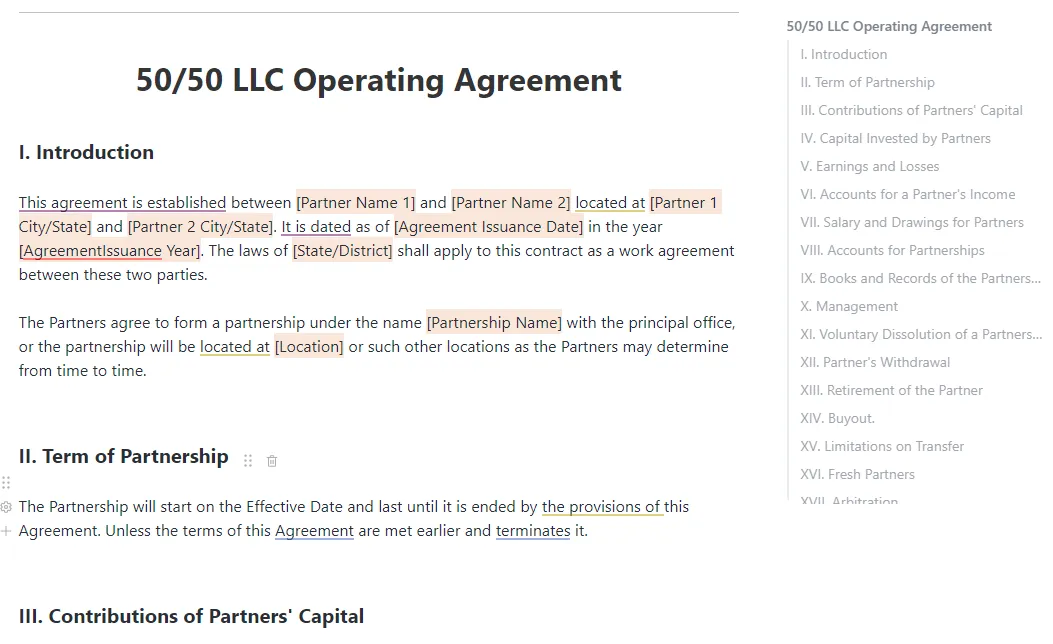 Modello di accordo legale operativo ClickUp 50/50 LLC