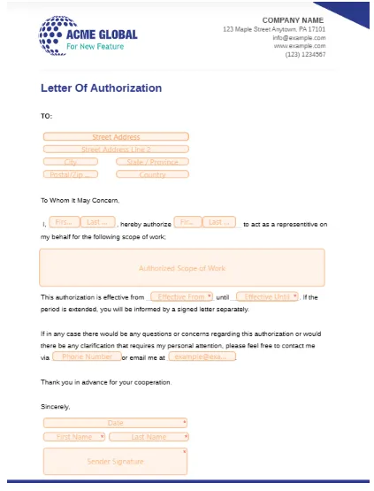 Modèle de lettre d'autorisation : Modèle de lettre d'autorisation par Jotform