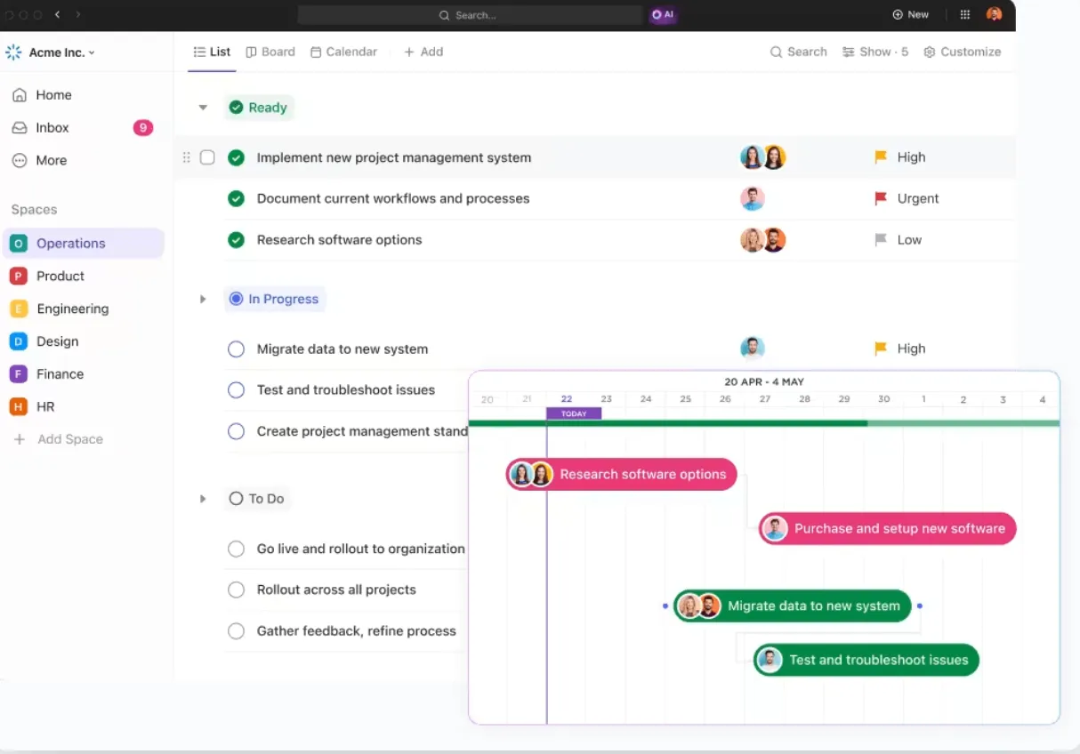 ClickUp dashboard