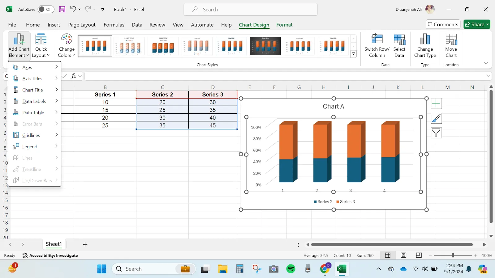 cách thêm biểu đồ cột xếp chồng trong Excel - Tùy chỉnh biểu đồ