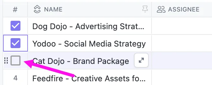Use a edição em massa na Visualização de Tabela do ClickUp para editar várias entradas simultaneamente.