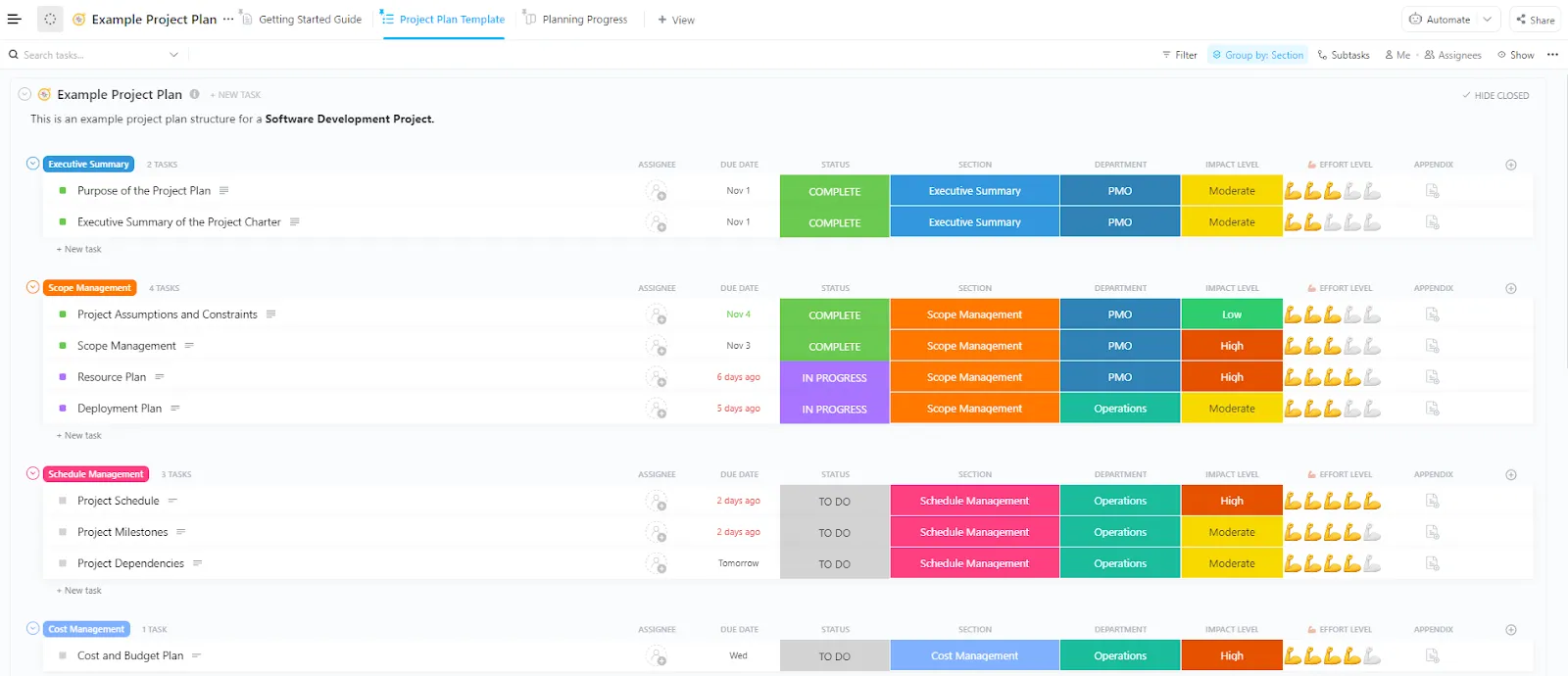 Sjabloon voor projectabonnementen van ClickUp