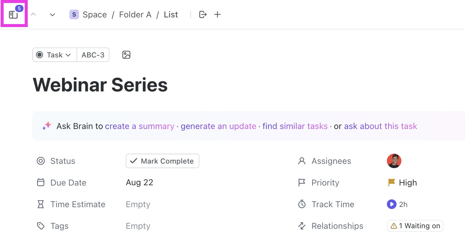 Tareas de ClickUp: calendario de contenido B2B