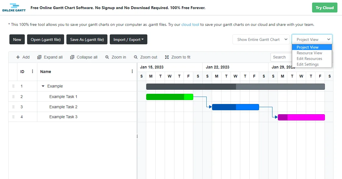 Gantt-Diagramm-Generator auf Online Gantt