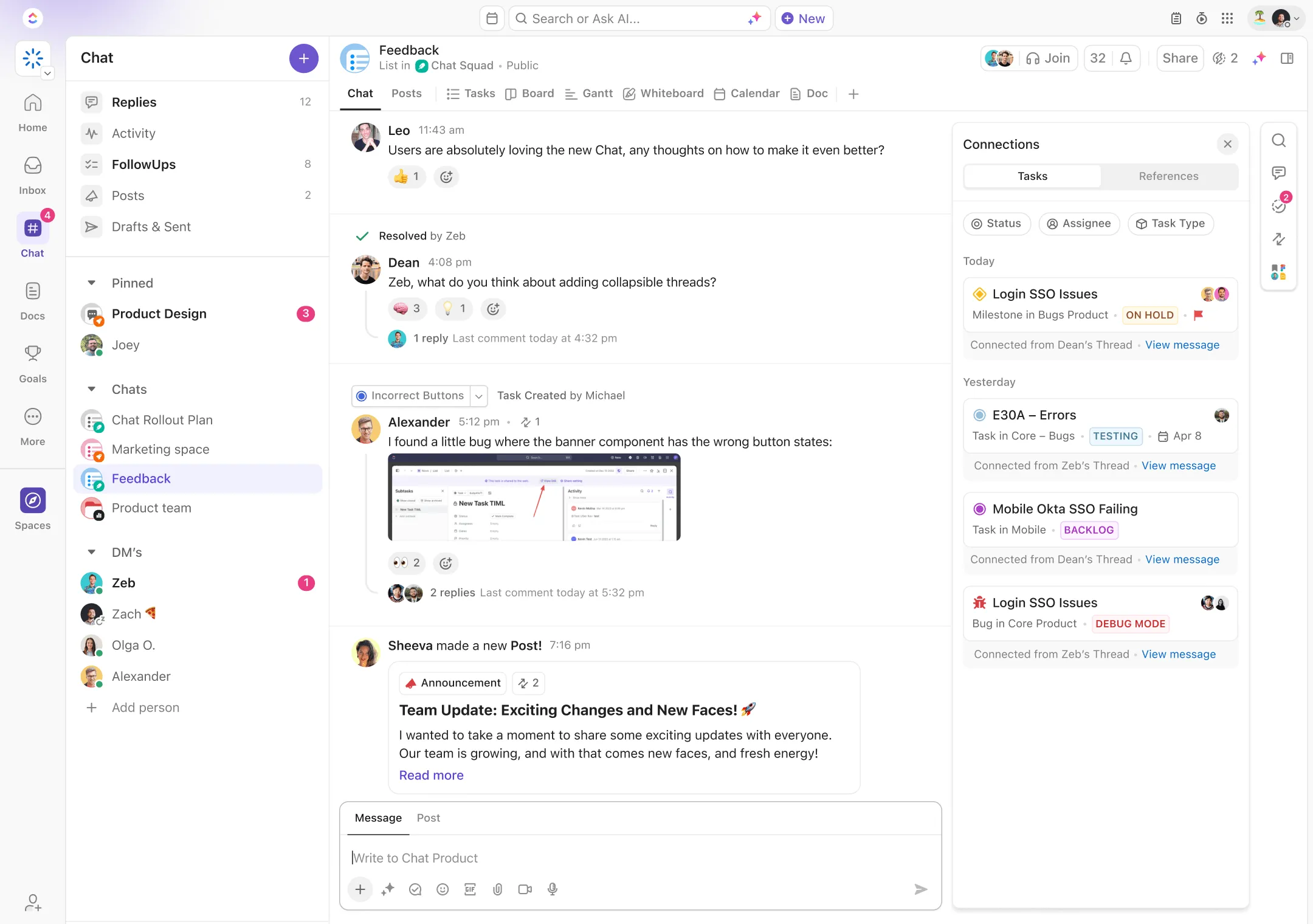 Превърнете ClickUp Chat във виртуална арена, където екипите се състезават и си сътрудничат, за да постигнат целите си.
