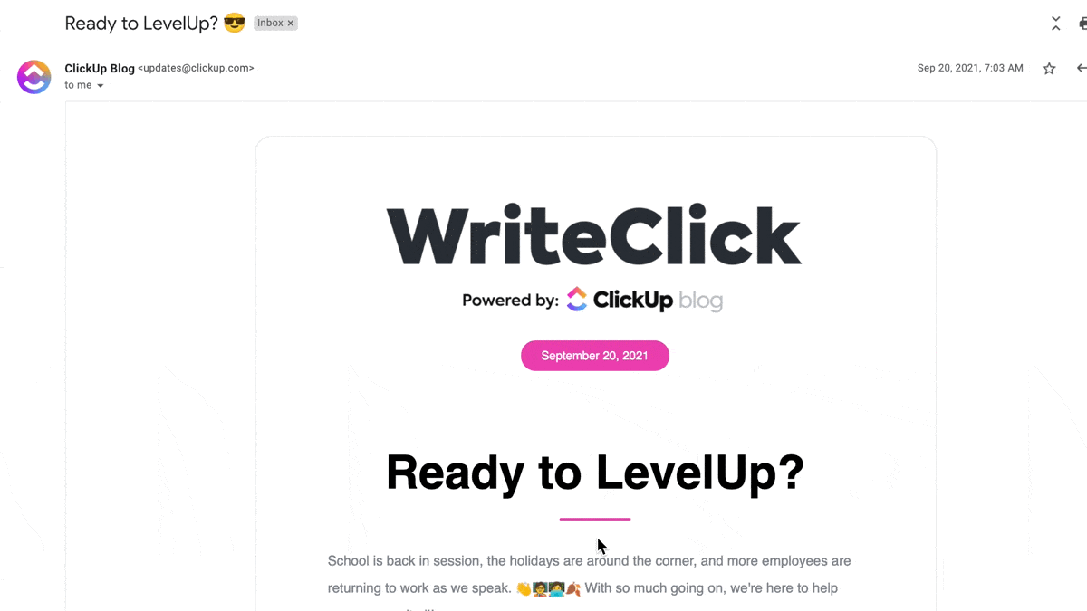 نشرة إخبارية لمدونة ClickUp