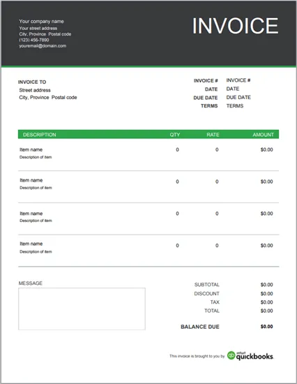 แบบฟอร์มใบแจ้งหนี้การค้าโดย QuickBooks
