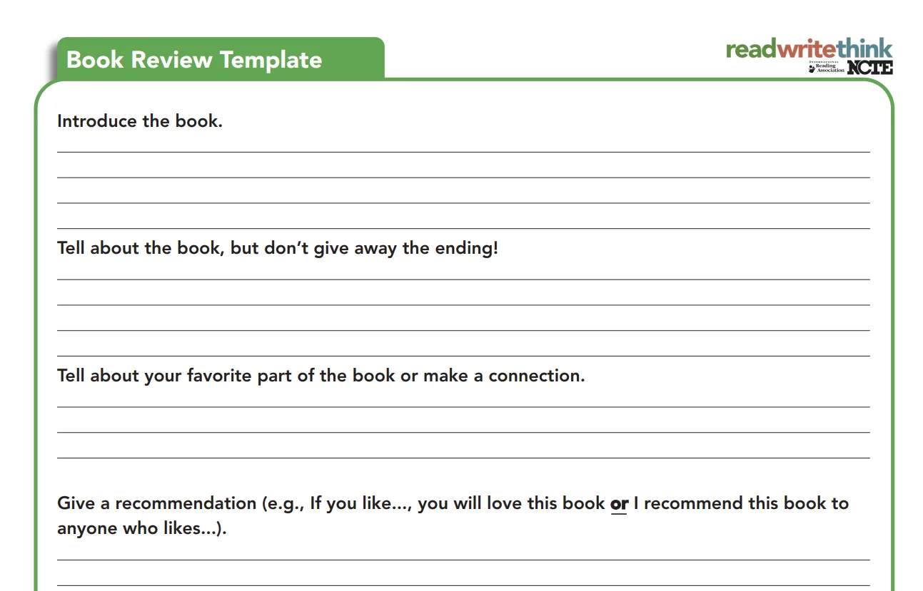 Modello di recensione di un libro di Read Write Think
