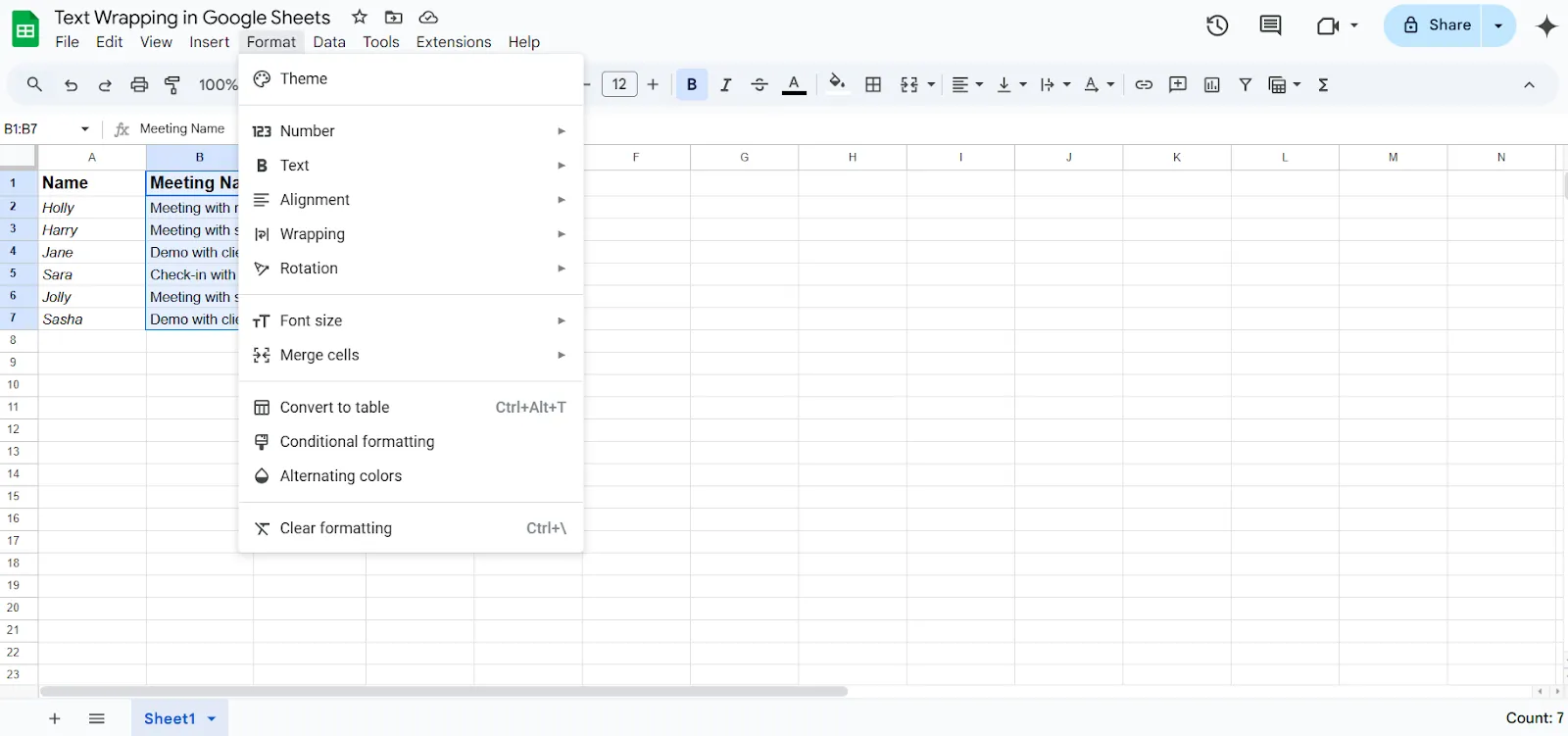 วิธีห่อข้อความใน Google Sheets วิธีที่ 2 ขั้นตอนที่ 2