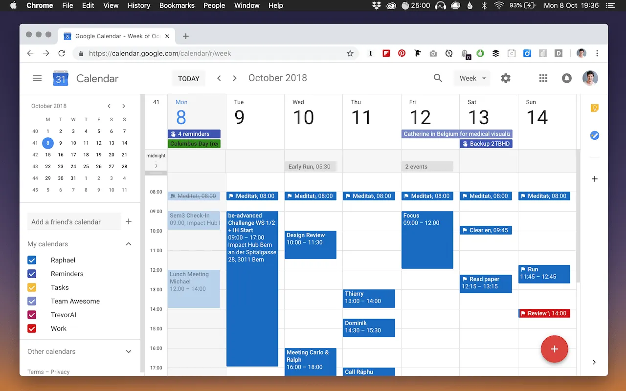 Google Calendar reformateado con Ocultar mañana