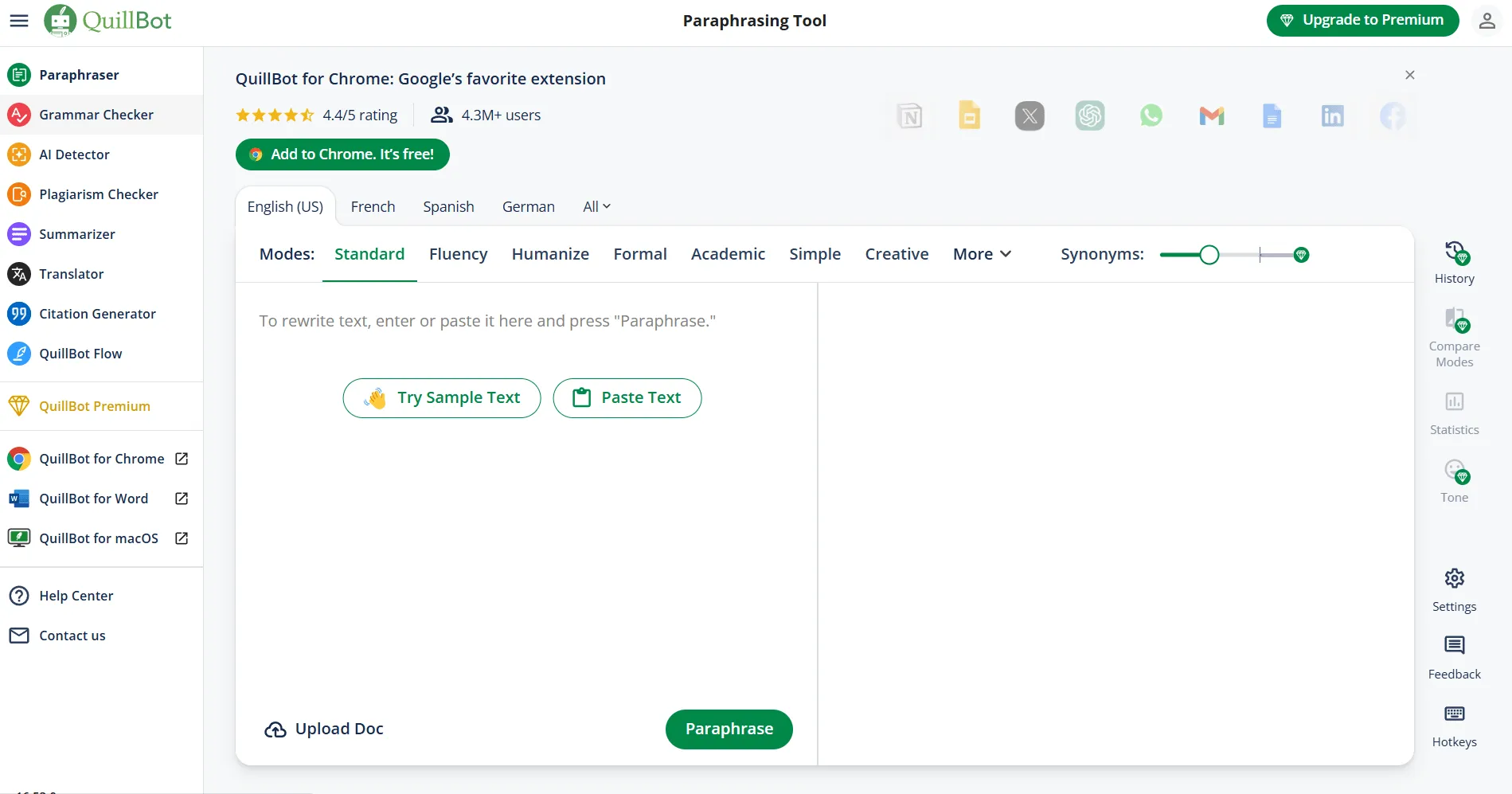 Quillbot Dashboard: AI-skrivverktyg