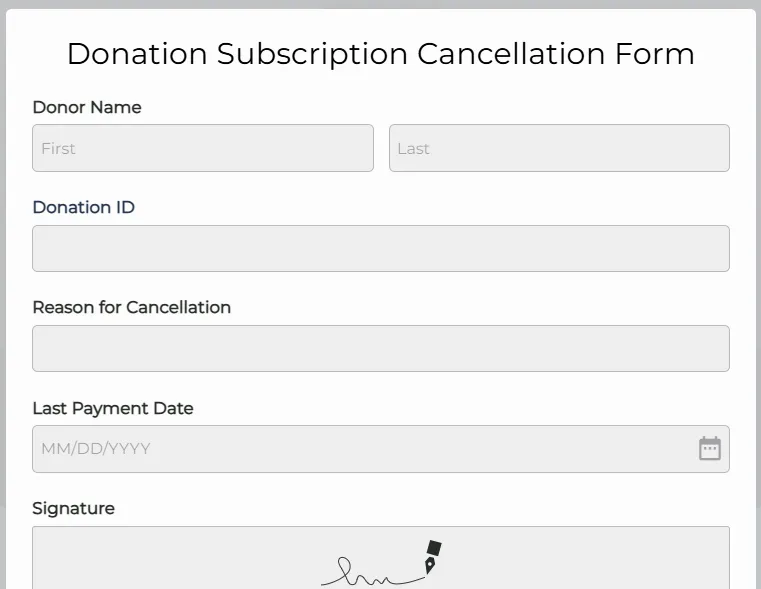 نموذج إلغاء اشتراك التبرع من 123FormBuilder