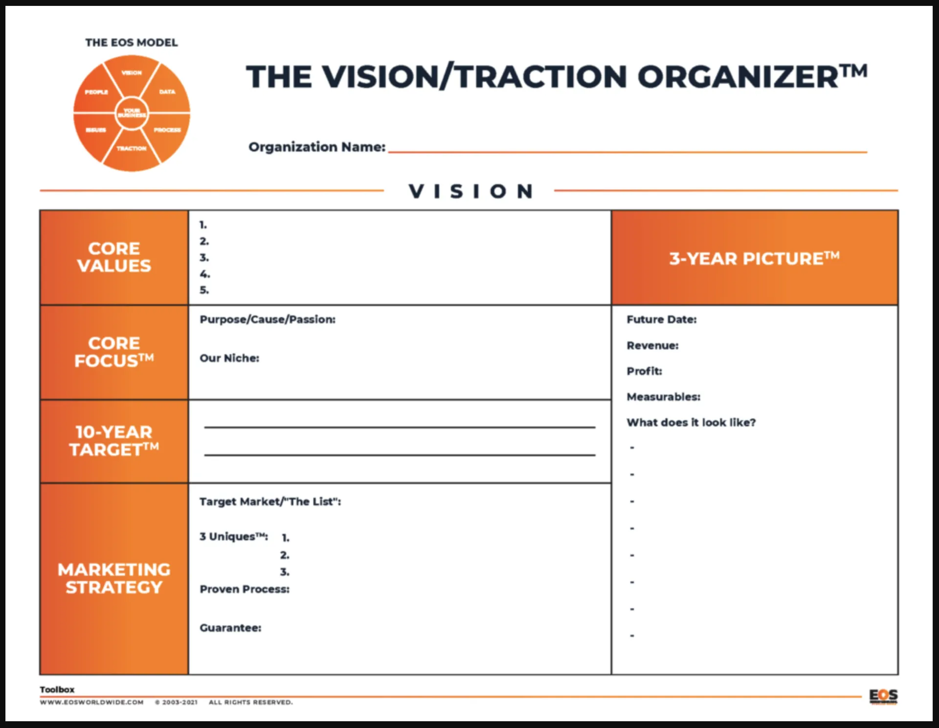 Software für unternehmerische Betriebssysteme für Geschäfte: Nutzen Sie die Leistungsfähigkeit dieses einfachen, praktischen und bewährten tools, um die Vision-Komponente zu stärken – den Vision/Traction Organizer™