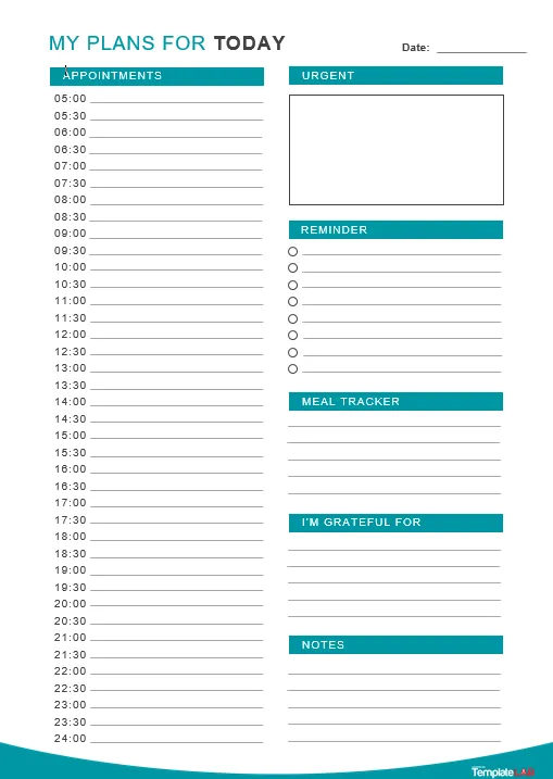 Modello di agenda giornaliera Word di TemplateLab