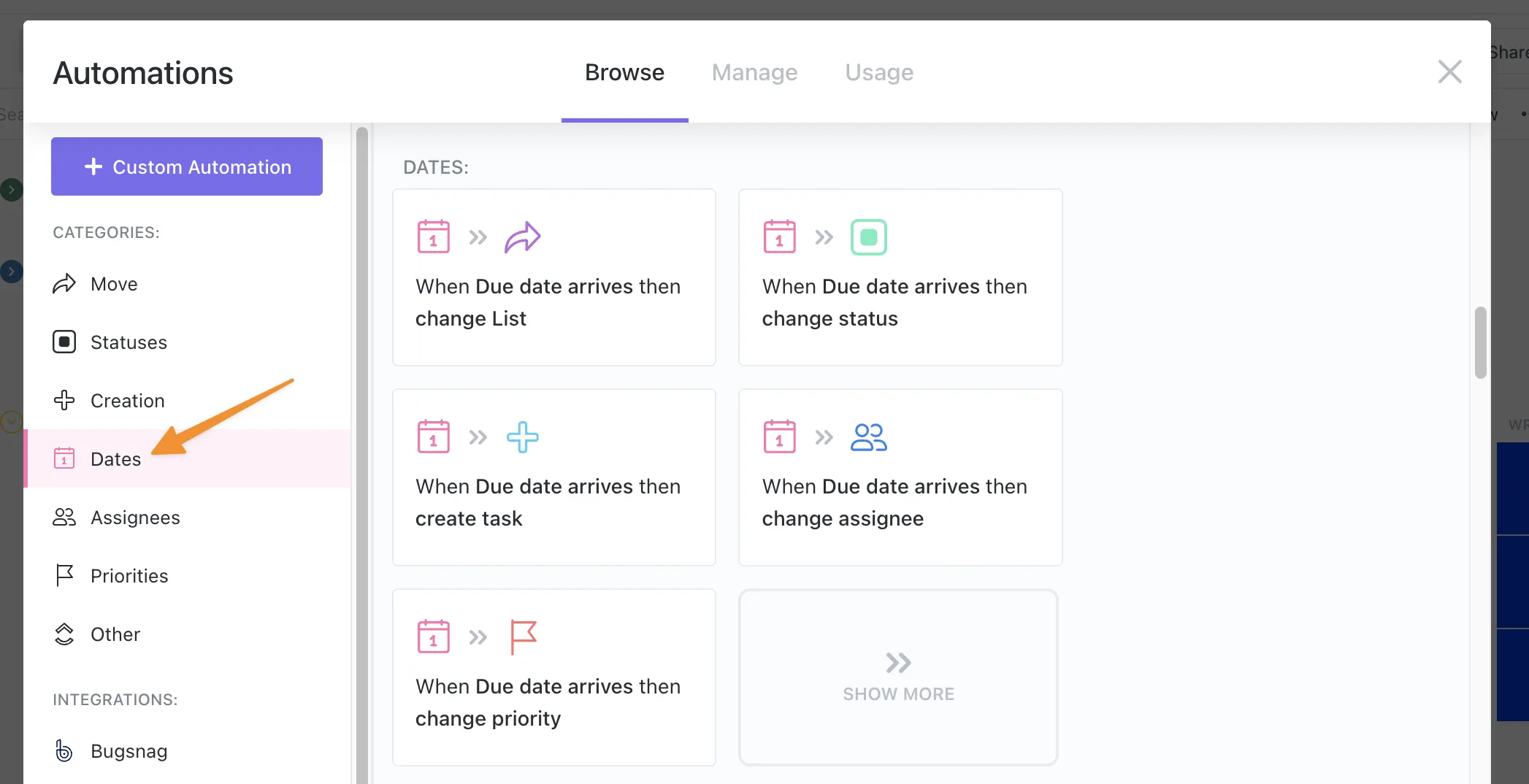 Recetas de automatización de fechas en ClickUp