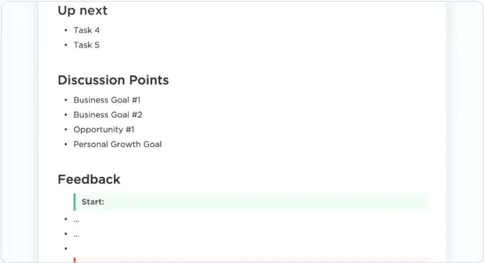 Identifiez et suivez les performances et les objectifs au fil du temps grâce au modèle d'évaluation des performances de ClickUp.