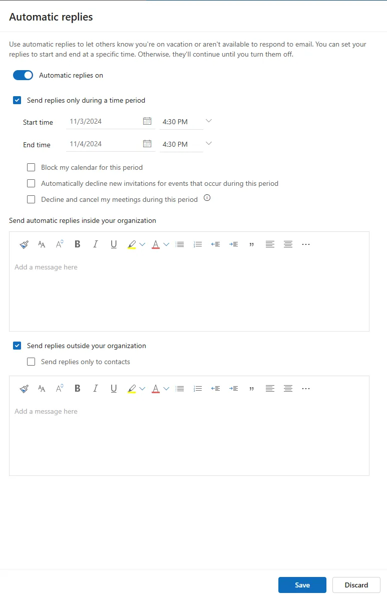 Como configurar a ausência do escritório no Outlook: ative as respostas automáticas e o período de tempo correspondente