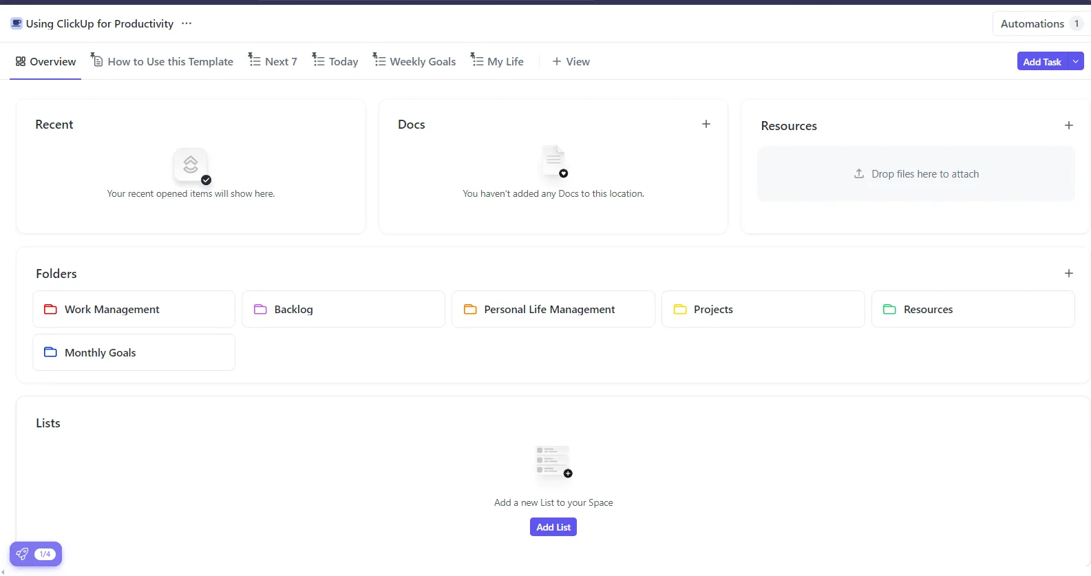 Breng uw persoonlijke en professionele doelen op gebied van productiviteit in balans met de ClickUp-sjabloon voor productiviteit