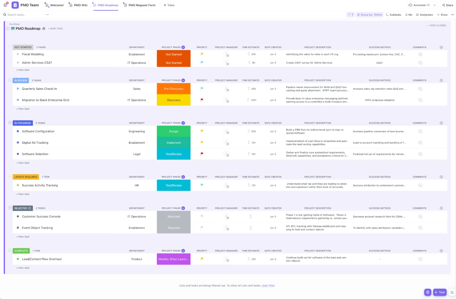 Leverera projekt snabbare med ett arbetsutrymme som kopplar samman uppgifter, tidslinjer och team med hjälp av ClickUp-mallen för projektledning.