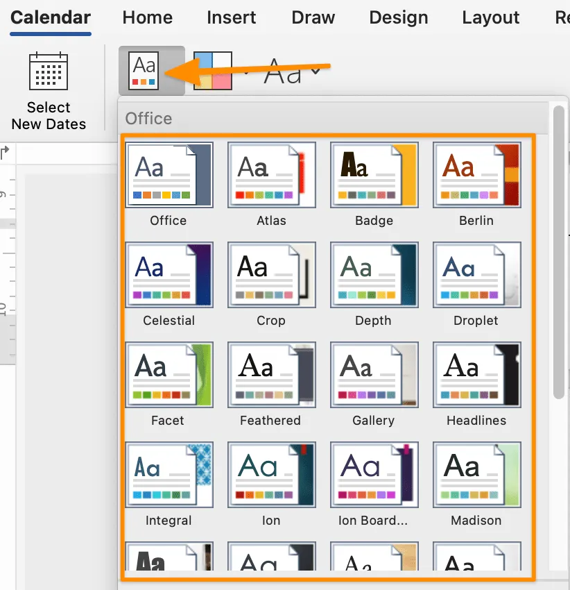 Tùy chỉnh lịch Microsoft Word