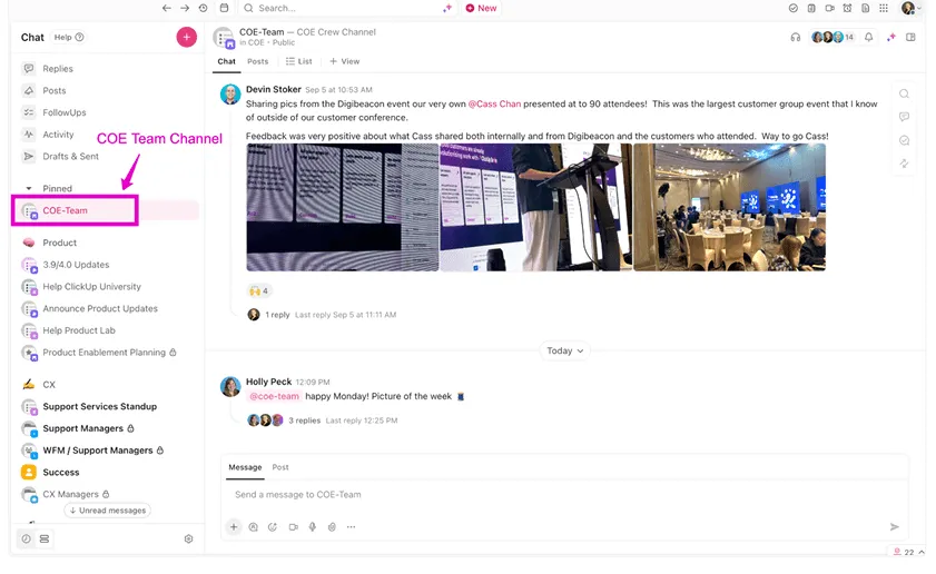 ClickUp Chat: Ideen für das Team-Mittagessen