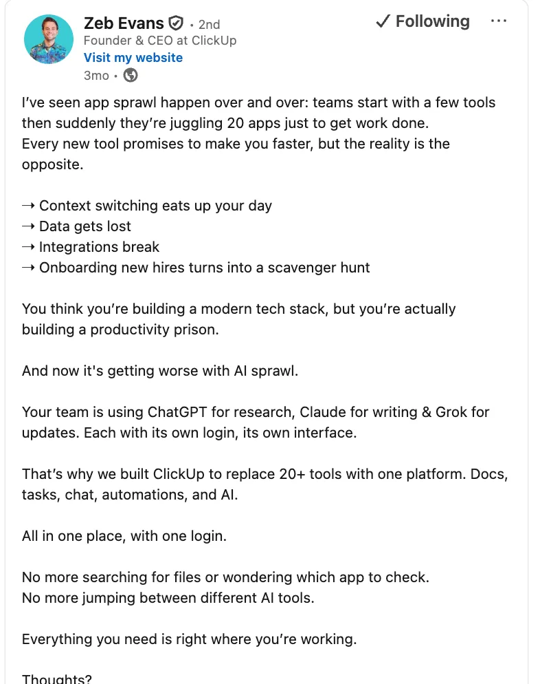 زيب إيفانز: ClickUp