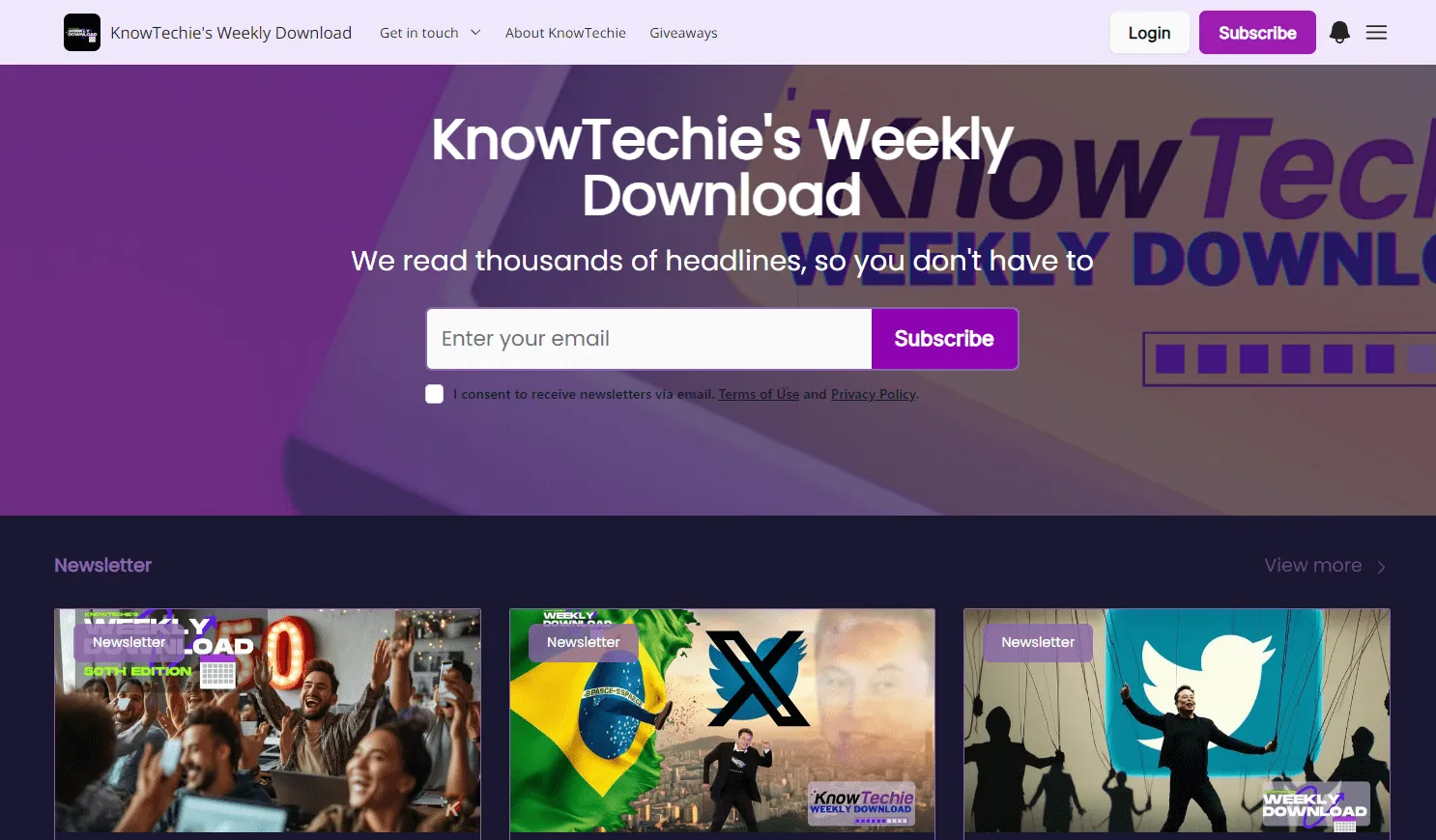 Ảnh chụp màn hình trang chủ của bản tin công nghệ The Weekly Download