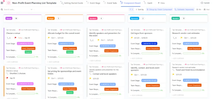 เทมเพลตการวางแผนกิจกรรมไม่แสวงหาผลกำไร ClickUp: เทมเพลตปฏิทินการระดมทุน
